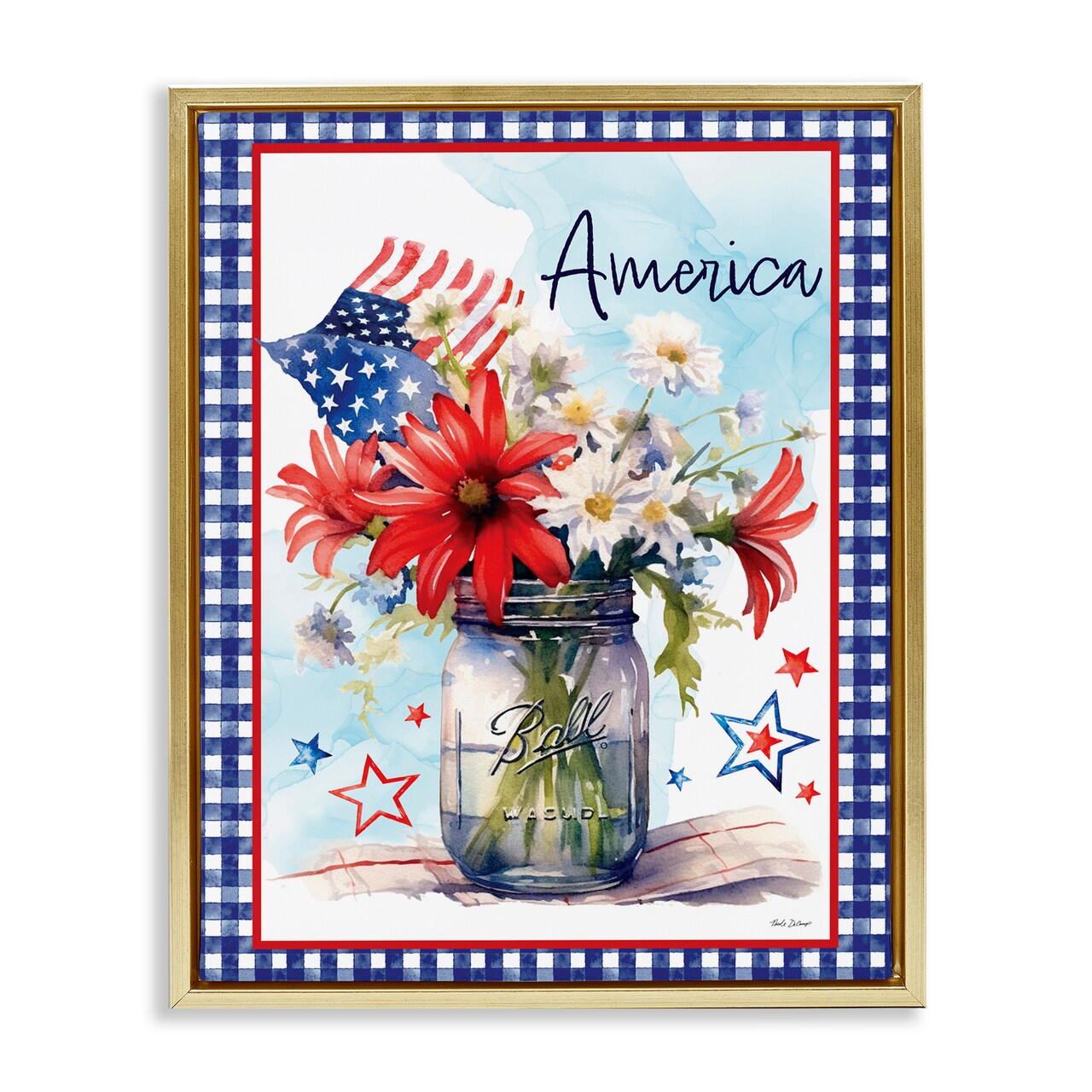 Stupell Industries America Bouquet with Flag Floating Frame, design by Nicole DeCamp